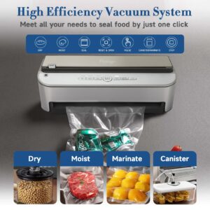 Vacuum Sealer Machine, 85kPa 120W Automatic Food Vacuum Sealer, Powerful Sealing System, Build-in Cutter, Bags Storage, Food Saver With Moist Mode and Air Suction Hose